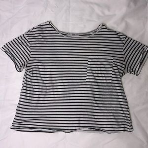 Zara Striped Crop Tee With Pocket